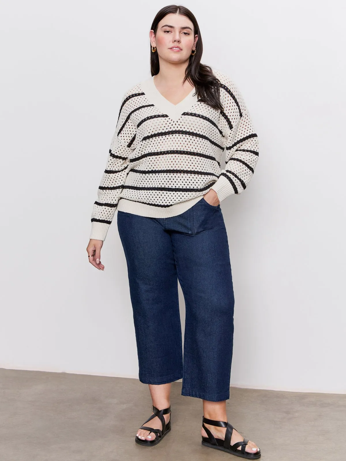 Airy Openwork Sweater Chalk Black Stripe Extended Sizing sold by Sanctuary product image thumbnail 5