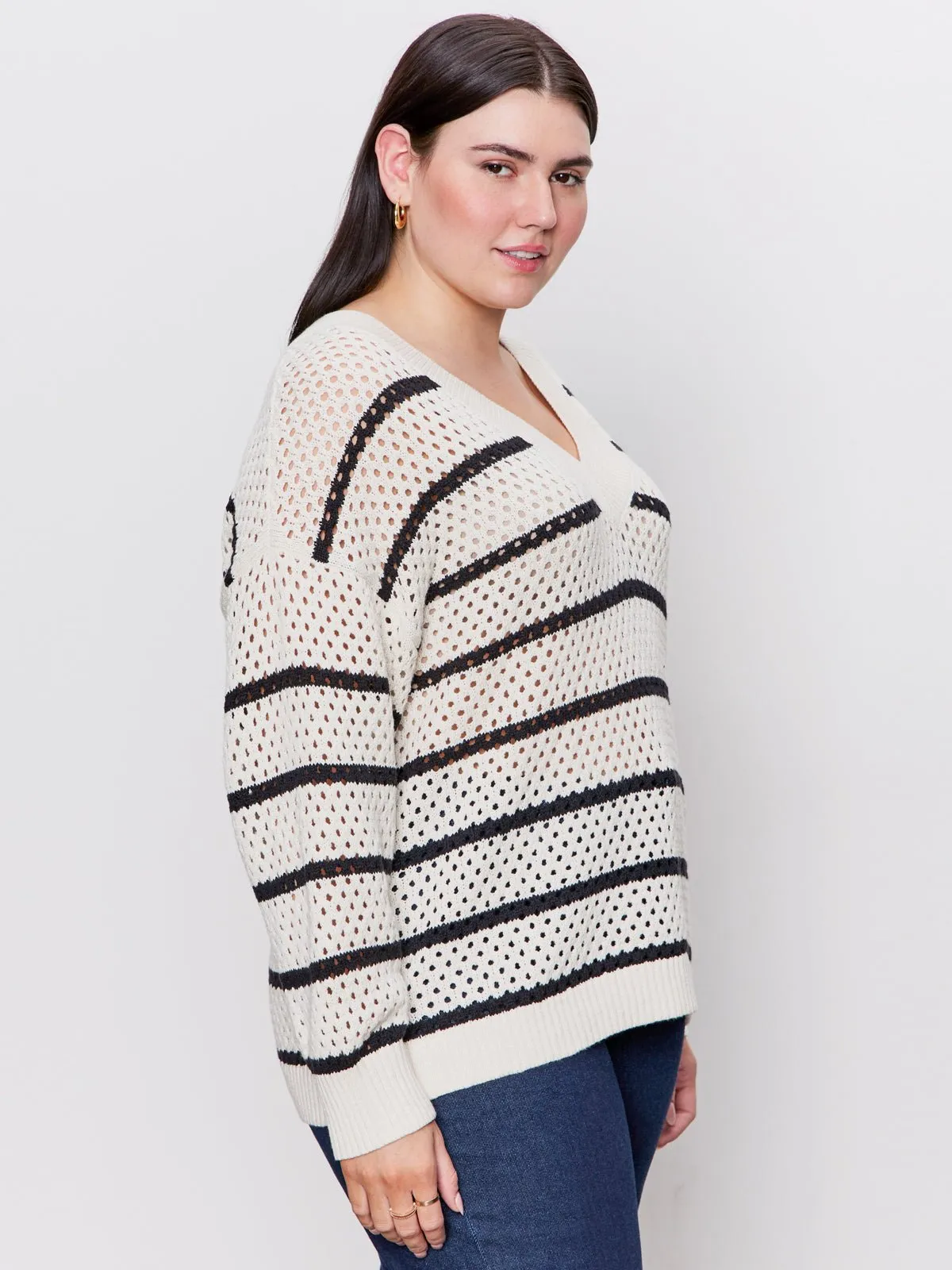 Airy Openwork Sweater Chalk Black Stripe Extended Sizing sold by Sanctuary product image thumbnail 4