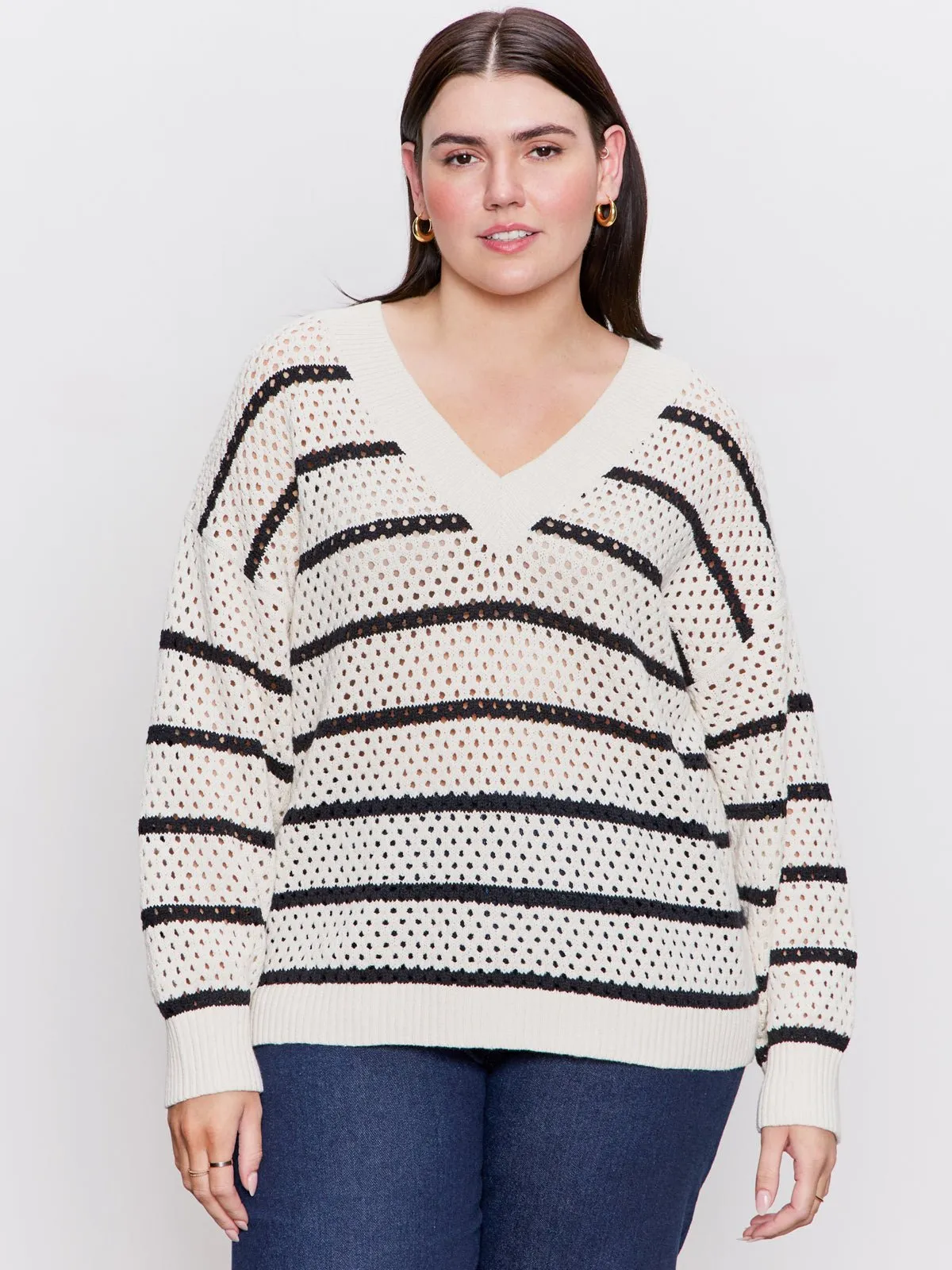 Airy Openwork Sweater Chalk Black Stripe Extended Sizing sold by Sanctuary product image thumbnail 2