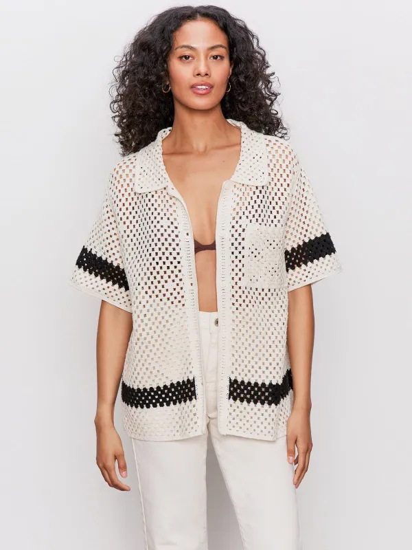 Crochet Resort Shirt Macrame Black sold by Sanctuary