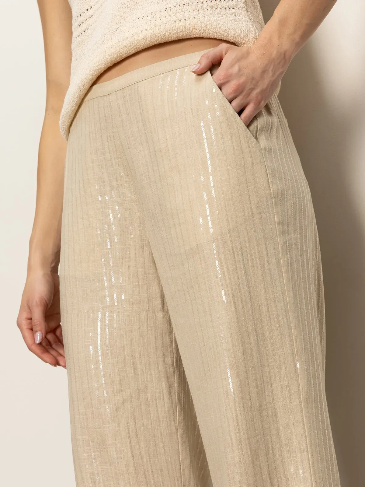 Coastal Semi-High Rise Pant Sand Sequin Stripe sold by Sanctuary product image thumbnail 5