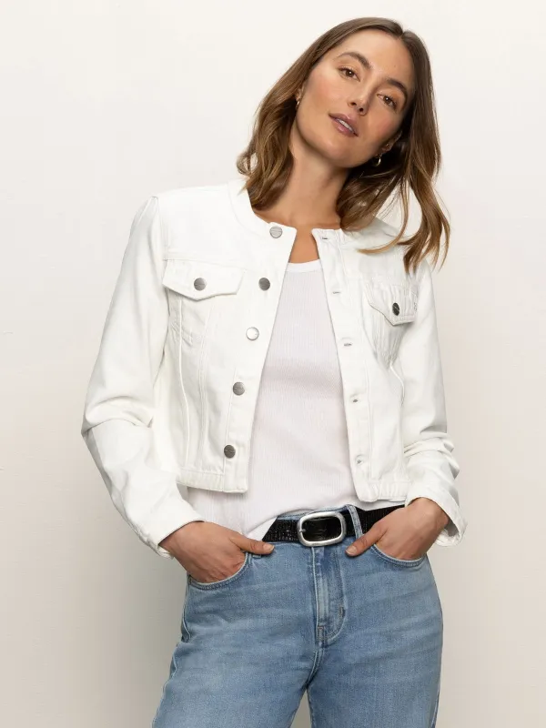 Denim Collarless Lady Jacket White sold by Sanctuary