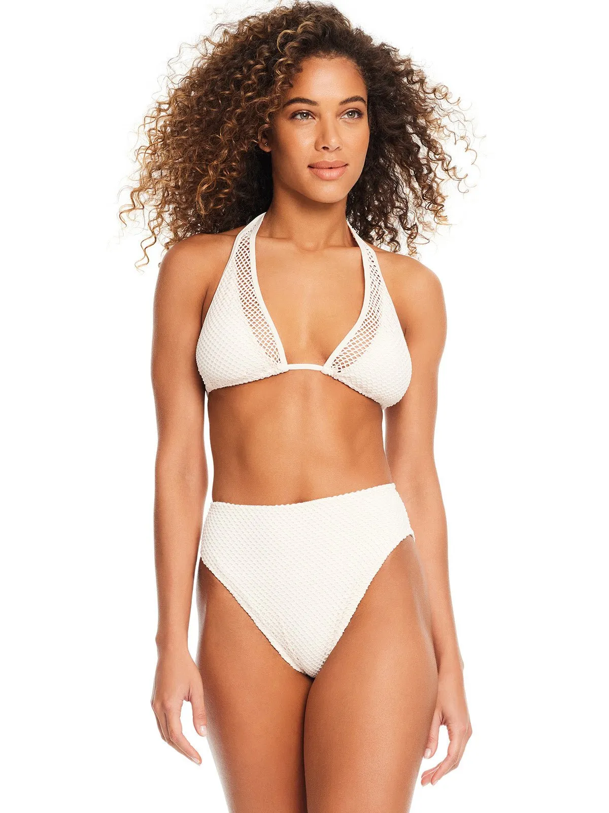 Sea Crochet High Rise Bikini Bottom White Sand sold by Sanctuary