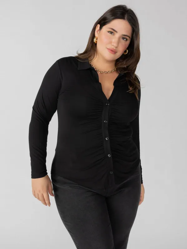 Dreamgirl Knit Button Up Top Black Extended Sizing made by Sanctuary