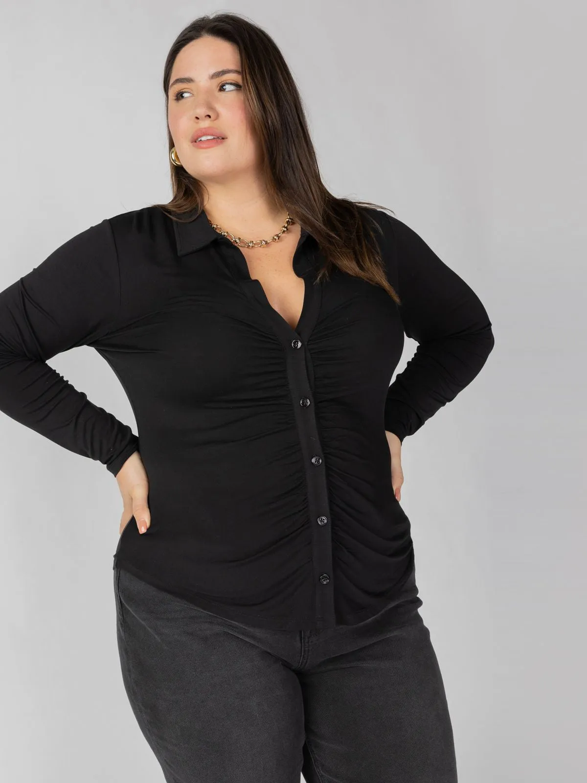 Dreamgirl Knit Button Up Top Black Extended Sizing sold by Sanctuary product image thumbnail 2