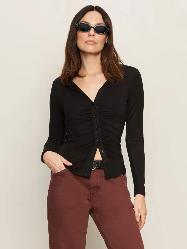 Dreamgirl Knit Button Up Top Black sold by Sanctuary