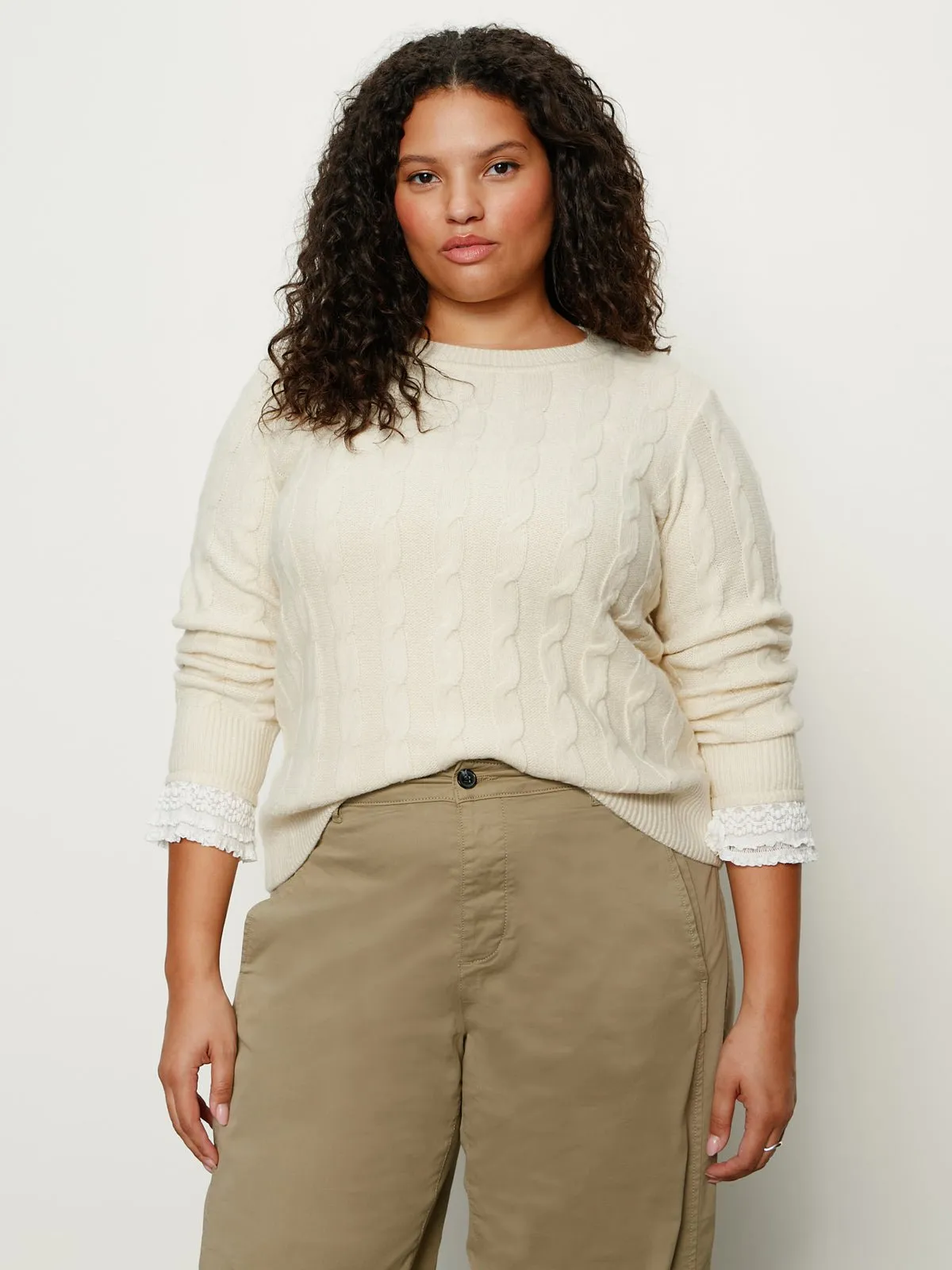 One In A Million Cable Crewneck Sweater Vanilla Extended Sizing sold by Sanctuary