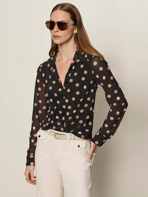 Fitted Mesh Button Down Top Popspot made by Sanctuary