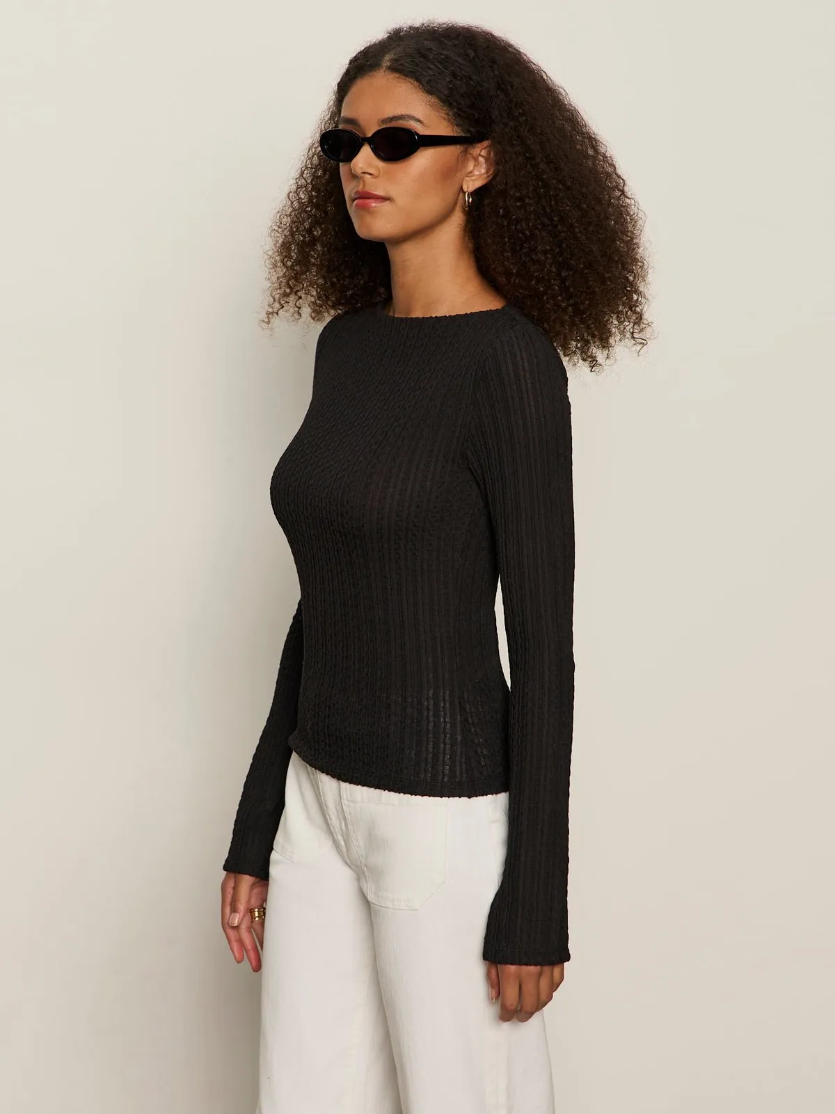 Long Sleeve Boatneck Textured Top Black sold by Sanctuary product image thumbnail 3