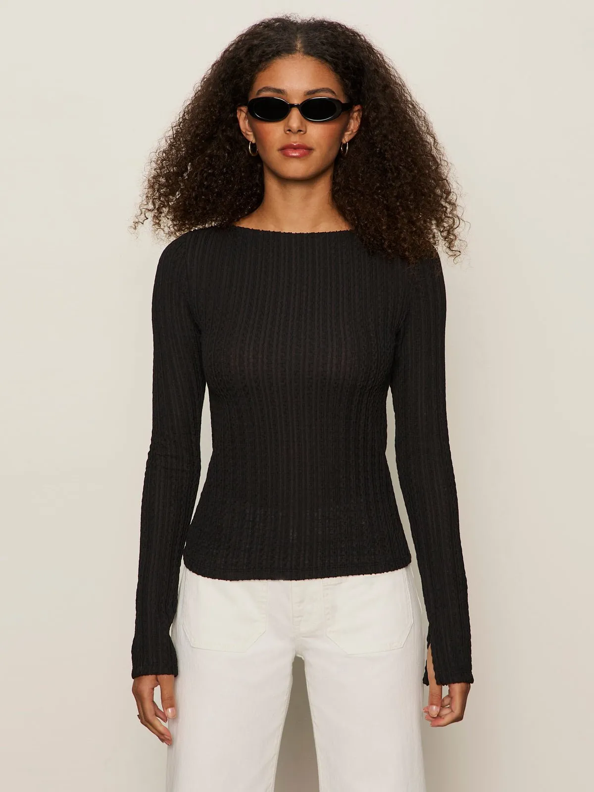 Long Sleeve Boatneck Textured Top Black sold by Sanctuary product image thumbnail 2