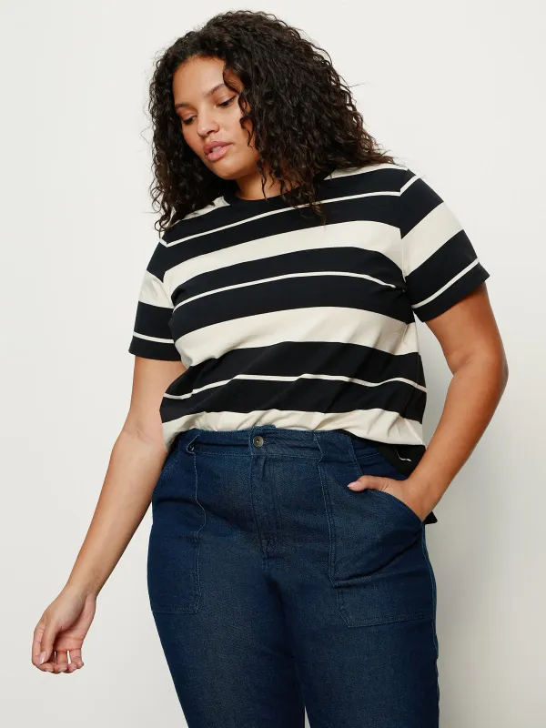 Timeless Tee Vanilla Creme/Black Stripe Extended Sizing sold by Sanctuary