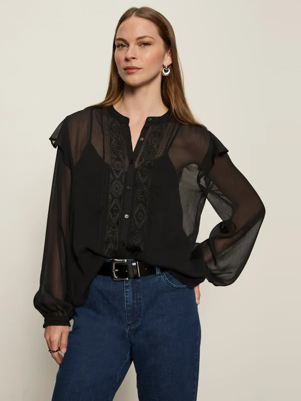 Nostalgia Embroidered Blouse Black sold by Sanctuary