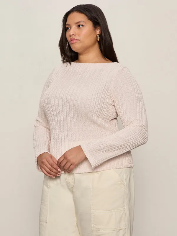 Long Sleeve Boatneck Textured Top Pink Milk Extended Sizing sold by Sanctuary
