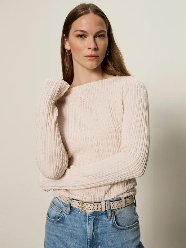 Long Sleeve Boatneck Textured Top Pink Milk made by Sanctuary