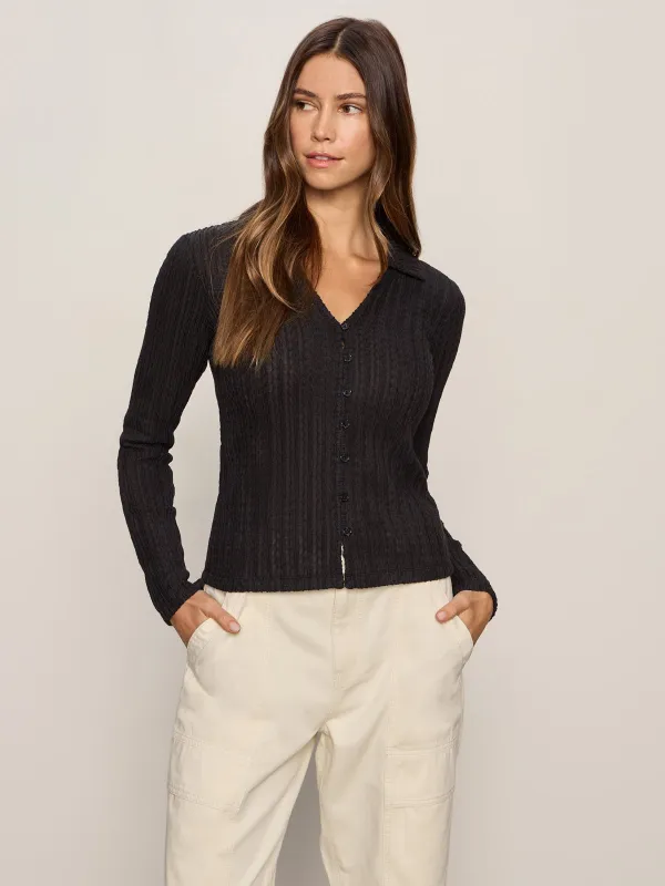 Button Down Textured Top Black made by Sanctuary