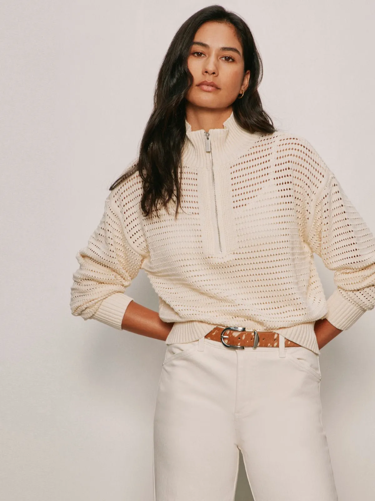 Open Knit 1/2 Zip Sweater Collagen sold by Sanctuary