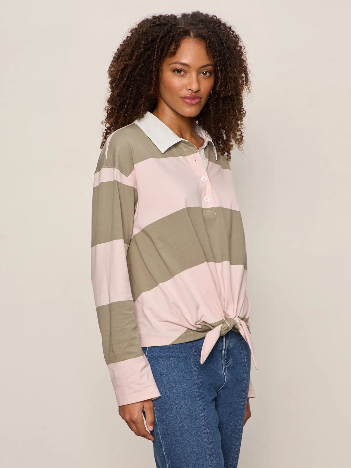 Rugby Tie Front Tee Oxygen Pink / Olive Tree Stripe sold by Sanctuary product image thumbnail 2