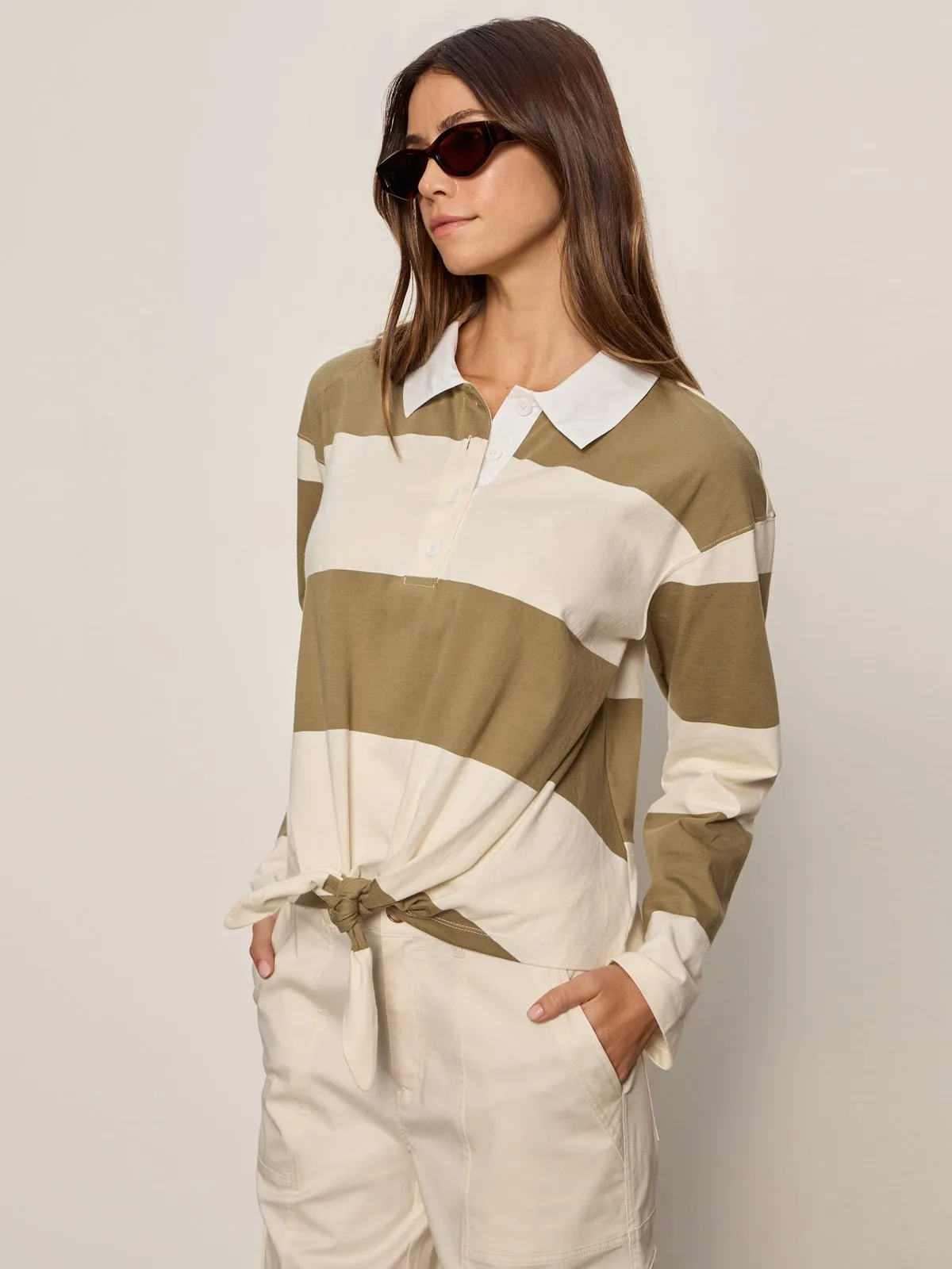 Rugby Tie Front Tee Covert Green / Collagen Stripe sold by Sanctuary product image thumbnail 2