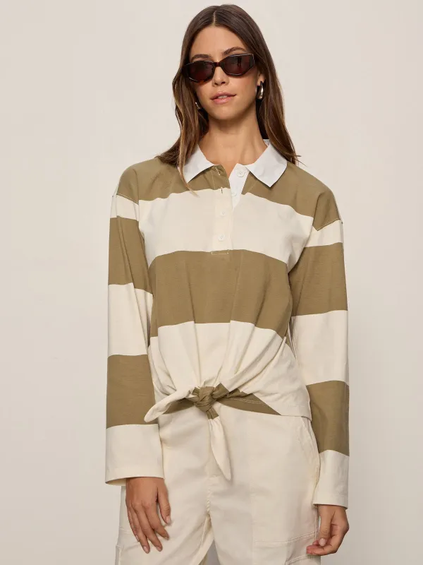 Rugby Tie Front Tee Covert Green / Collagen Stripe made by Sanctuary