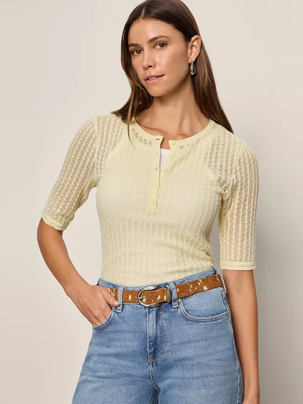 Going Places Pointelle Sweater Lemon Drop made by Sanctuary