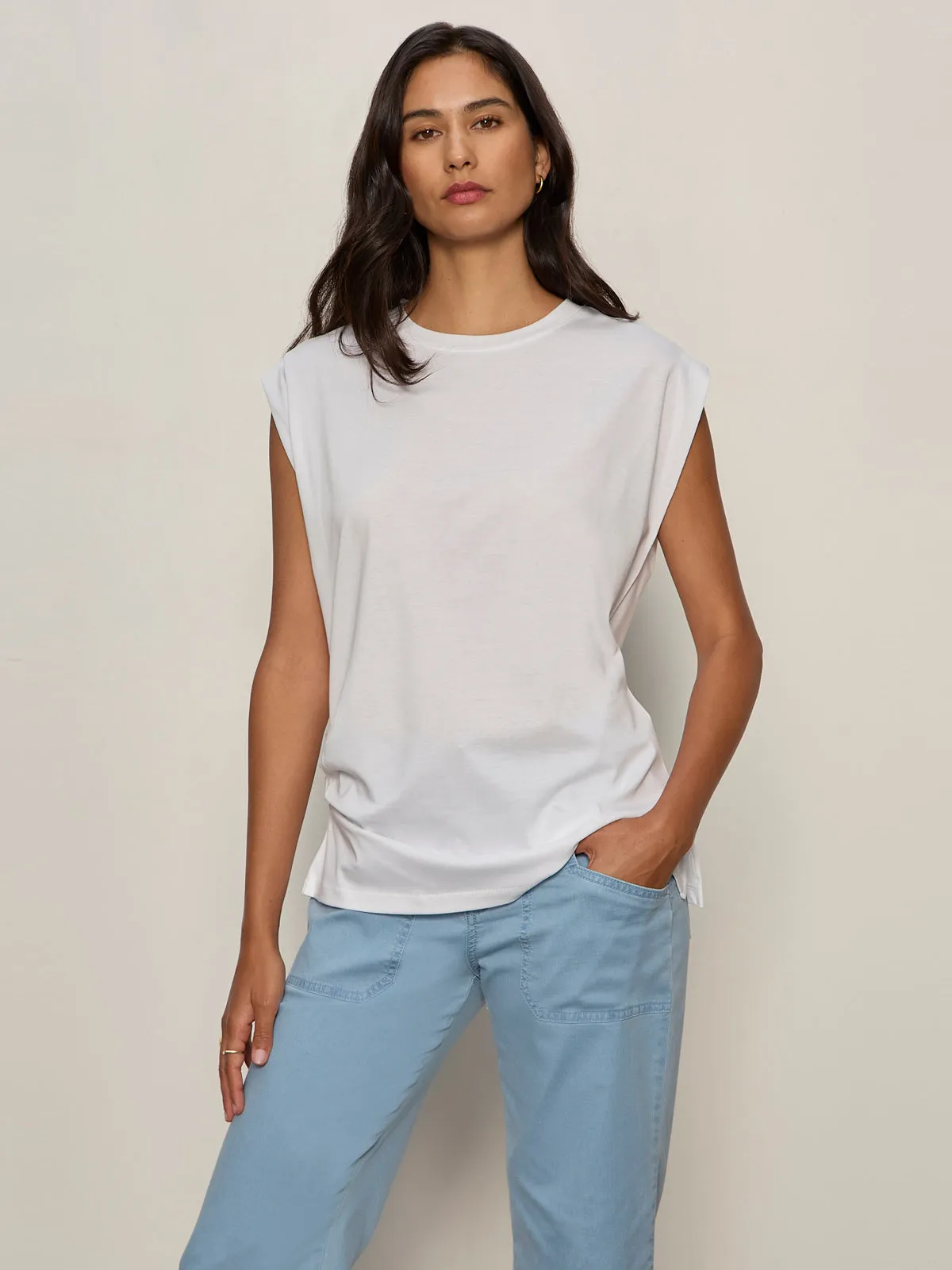 Pleated Muscle Tee White sold by Sanctuary