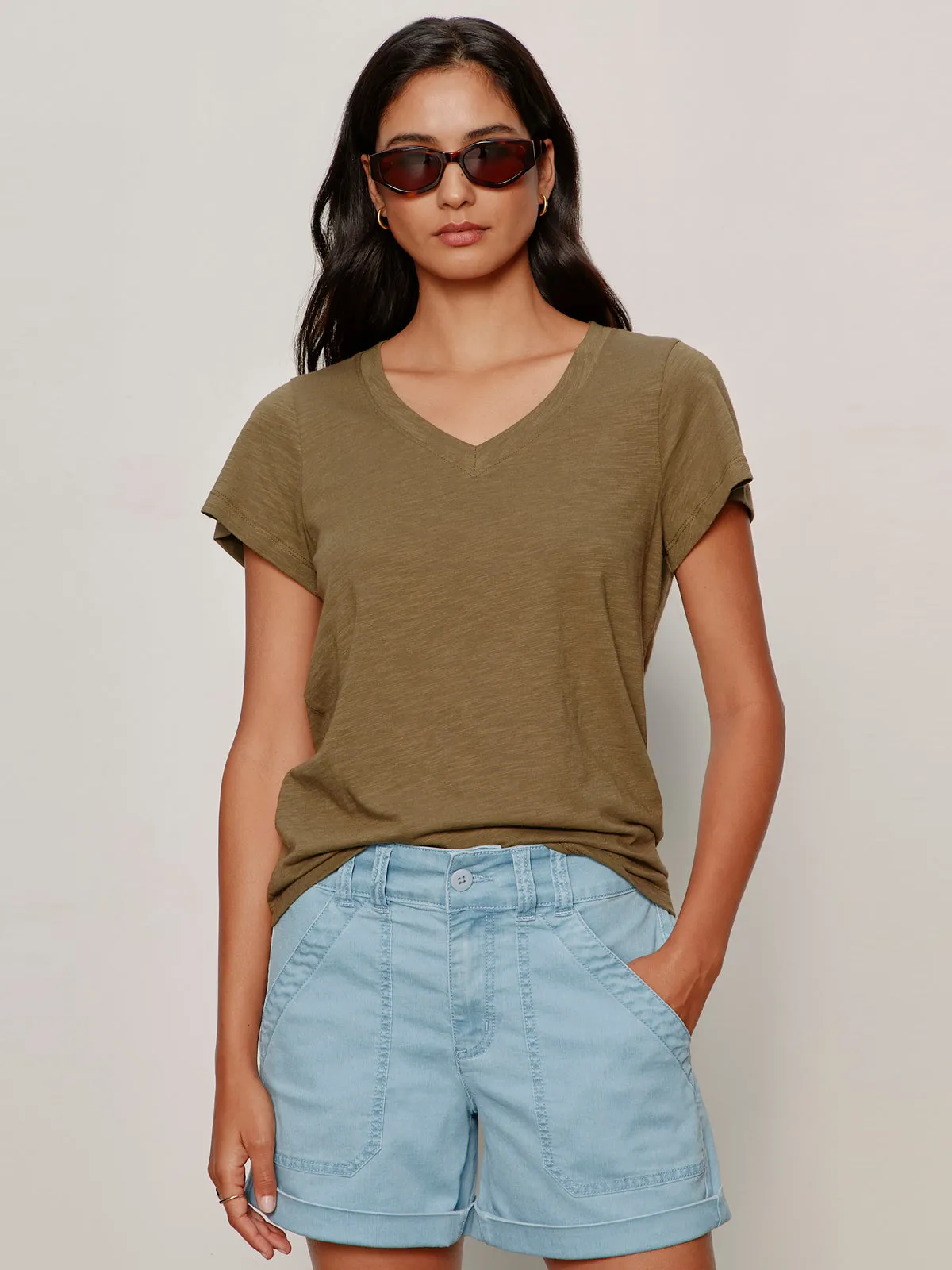 Soft V Neck Tee Burnt Olive sold by Sanctuary
