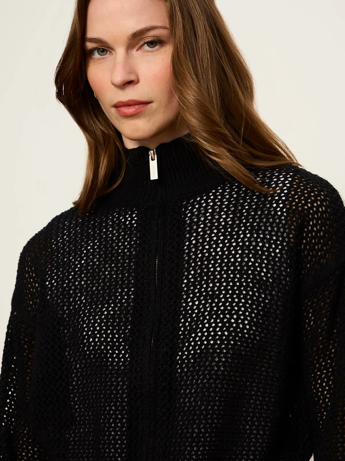 Open Stitch Track Jacket Black with Chalk sold by Sanctuary product image thumbnail 4