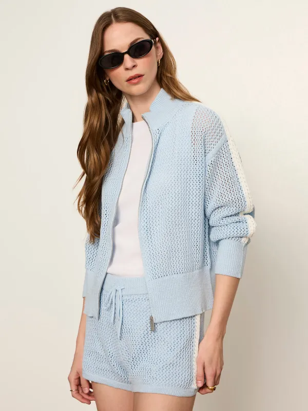 Open Stitch Track Jacket Blue Aura with Chalk sold by Sanctuary