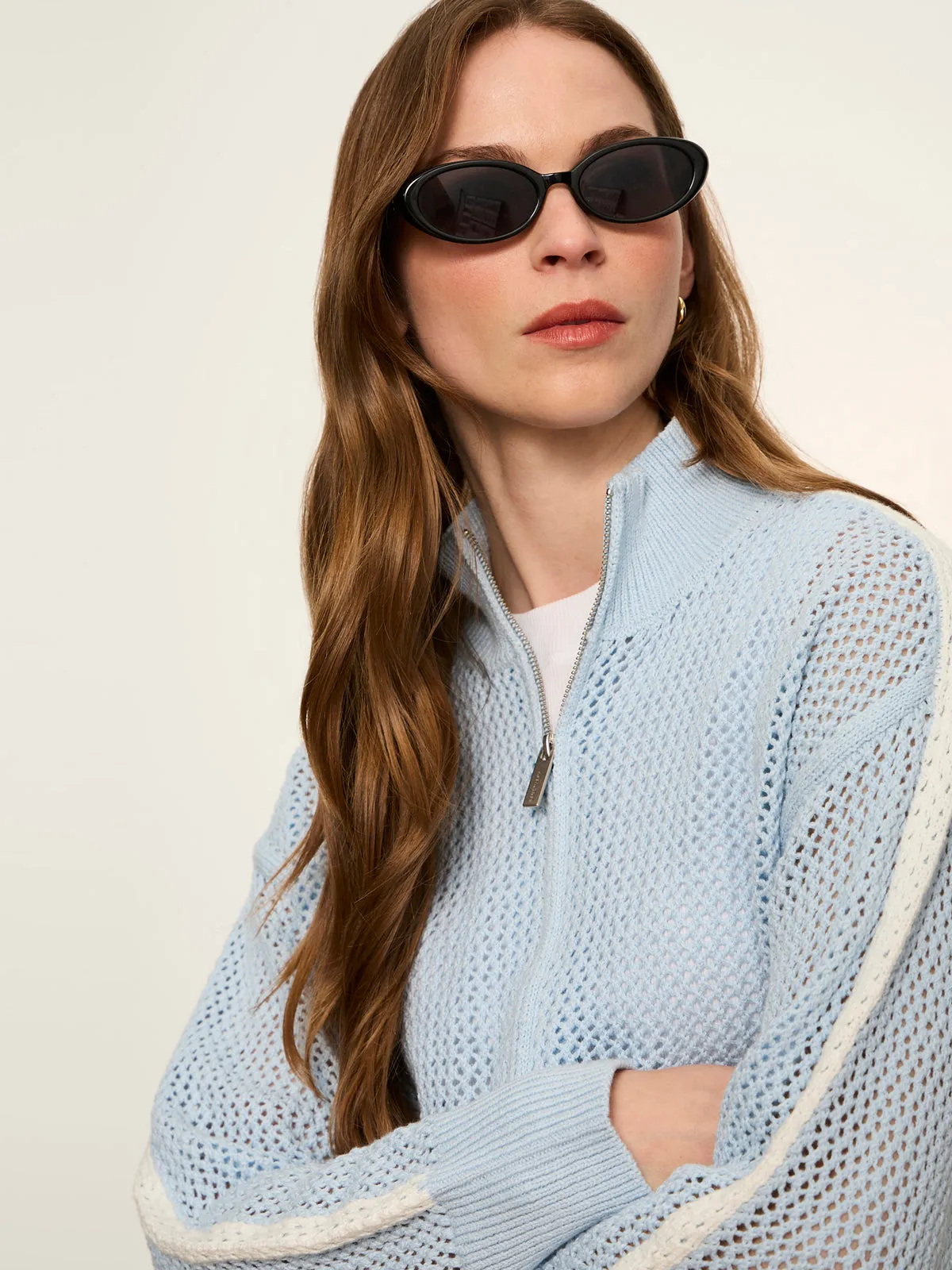 Open Stitch Track Jacket Blue Aura with Chalk sold by Sanctuary product image thumbnail 5