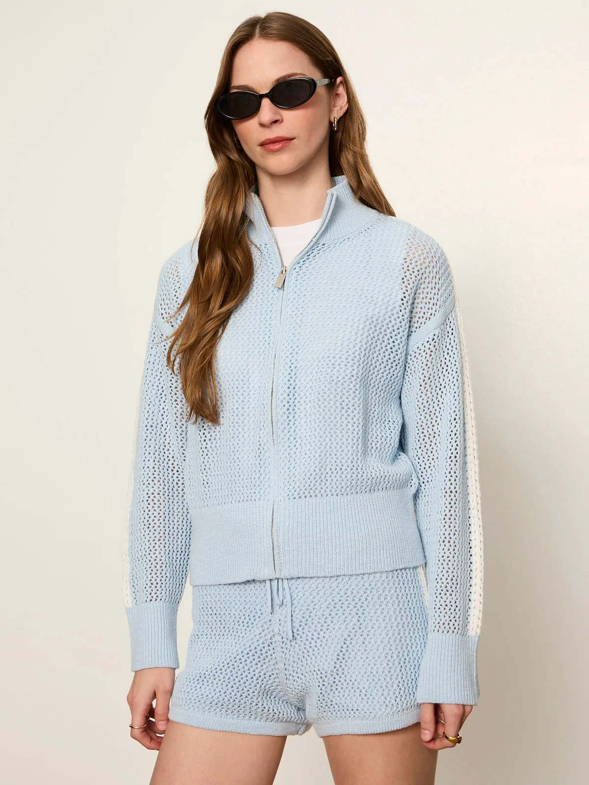 Open Stitch Track Jacket Blue Aura with Chalk sold by Sanctuary product image thumbnail 4