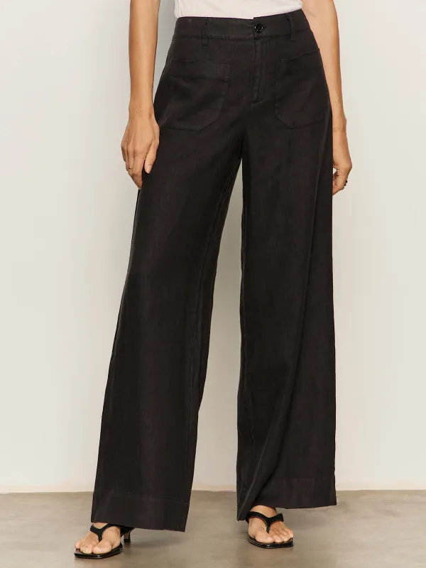 The Linen Marine Wide Leg Semi-High Rise Pant Black sold by Sanctuary