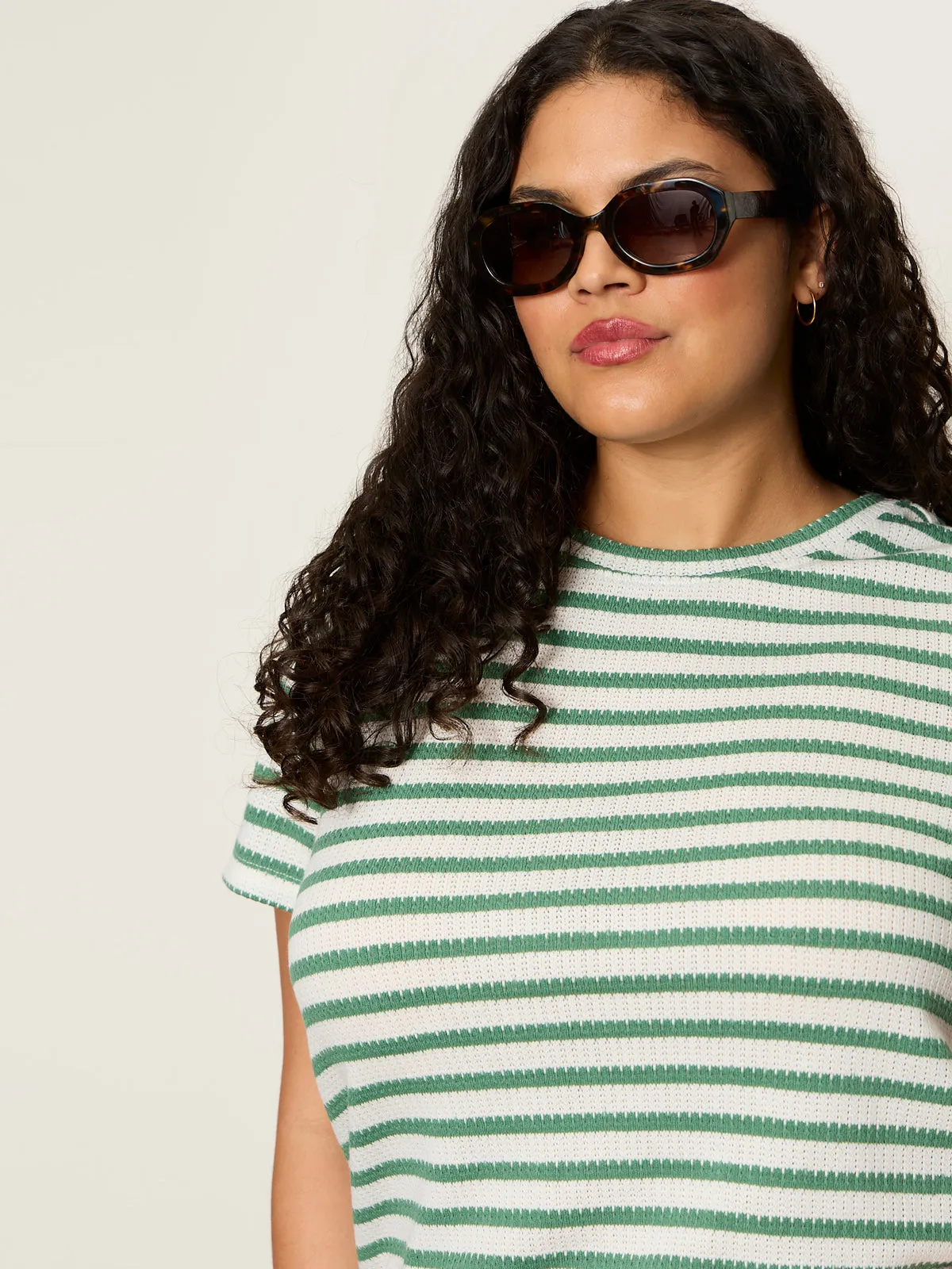 Perfect Textured Tee Chalk/Green Juice Strip Extended Sizing sold by Sanctuary product image thumbnail 4