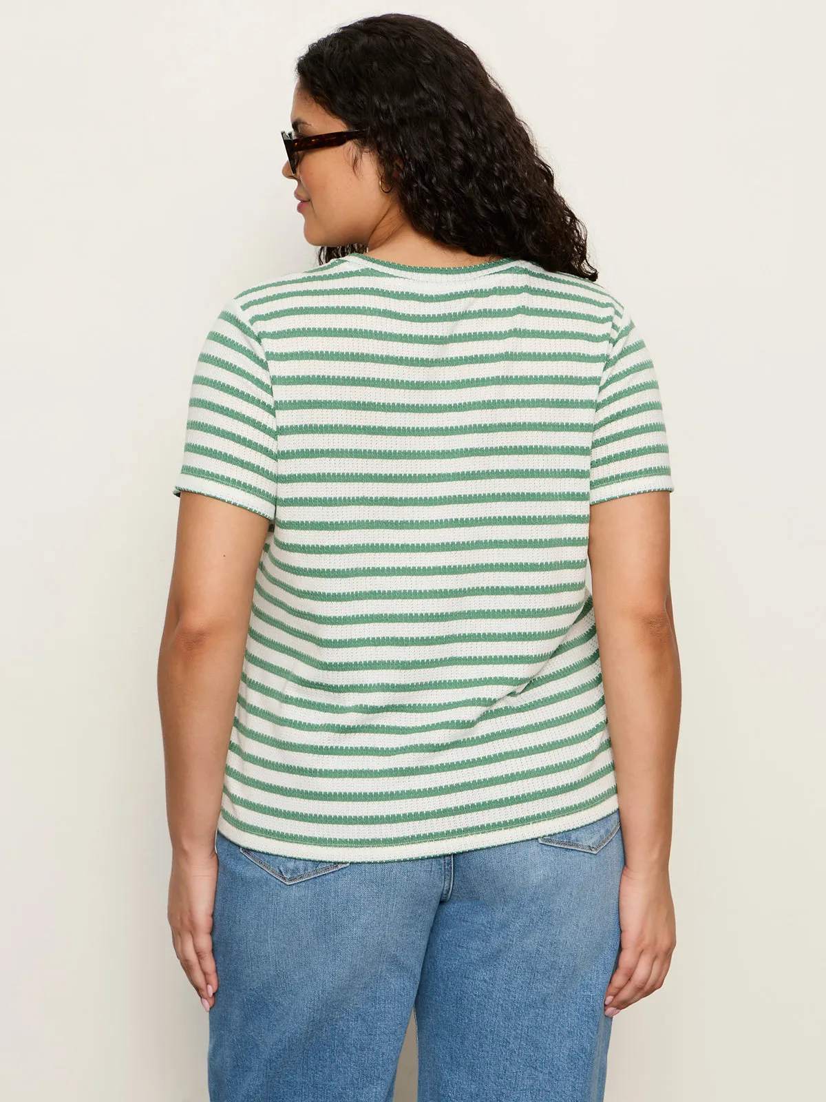 Perfect Textured Tee Chalk/Green Juice Strip Extended Sizing sold by Sanctuary product image thumbnail 2