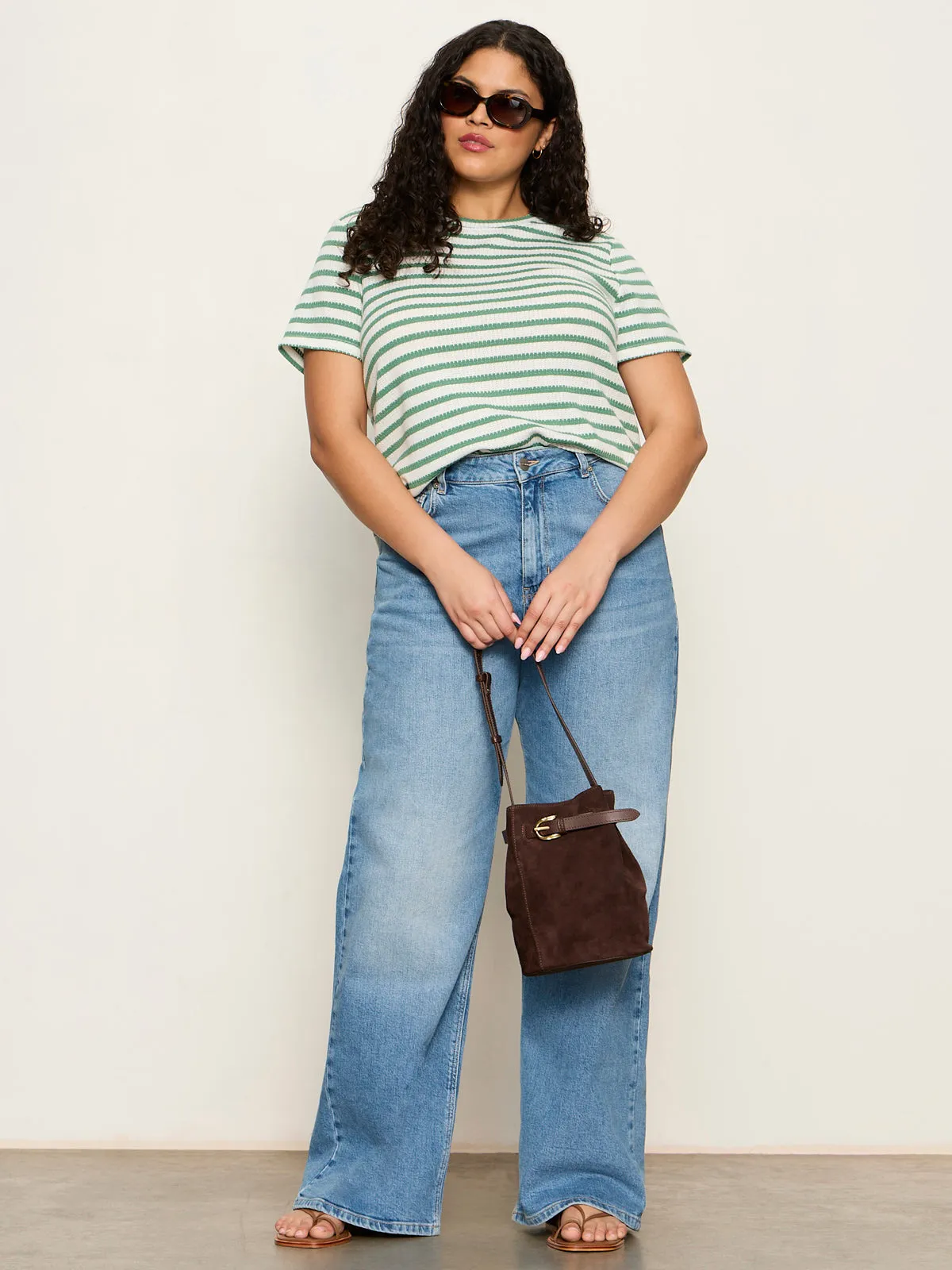 Perfect Textured Tee Chalk/Green Juice Strip Extended Sizing sold by Sanctuary product image thumbnail 5