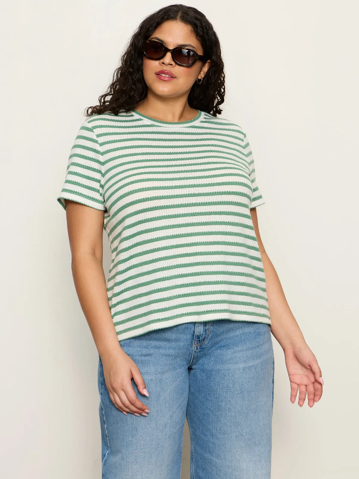 Perfect Textured Tee Chalk/Green Juice Strip Extended Sizing sold by Sanctuary product image thumbnail 3
