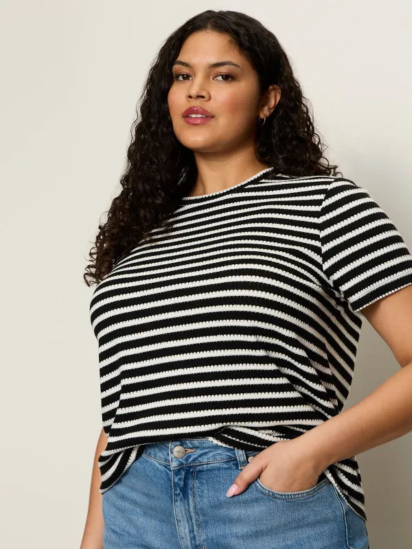 Perfect Textured Tee Black/Chalk Stripe Extended Sizing sold by Sanctuary
