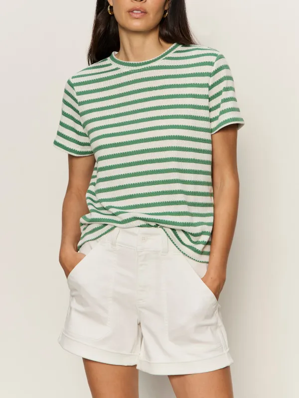 Perfect Texture Tee Chalk/Green Juice Stripe Petite Sizing made by Sanctuary