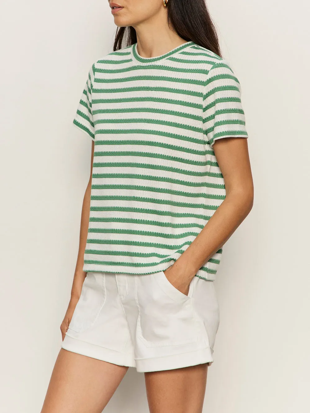 Perfect Texture Tee Chalk/Green Juice Stripe Petite Sizing sold by Sanctuary product image thumbnail 3