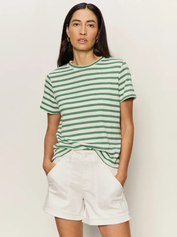 Perfect Textured Tee Chalk/Green Juice Stripe sold by Sanctuary