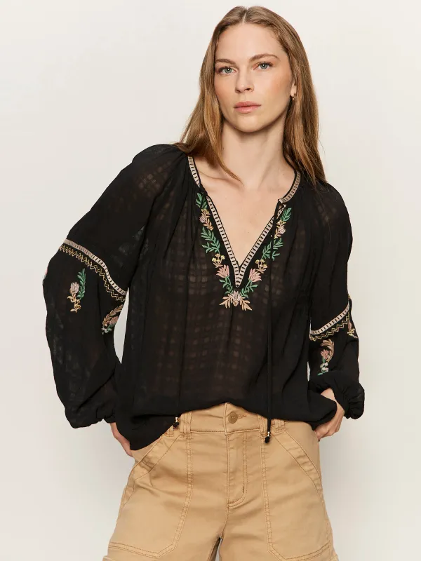 Raye Embroidered Blouse Black made by Sanctuary