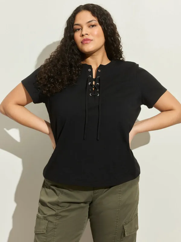 Lace Up Timeless Tee Black Extended Sizing made by Sanctuary