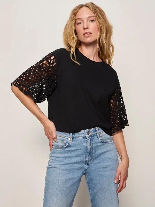 Crochet Sleeve Belle Tee Black made by Sanctuary