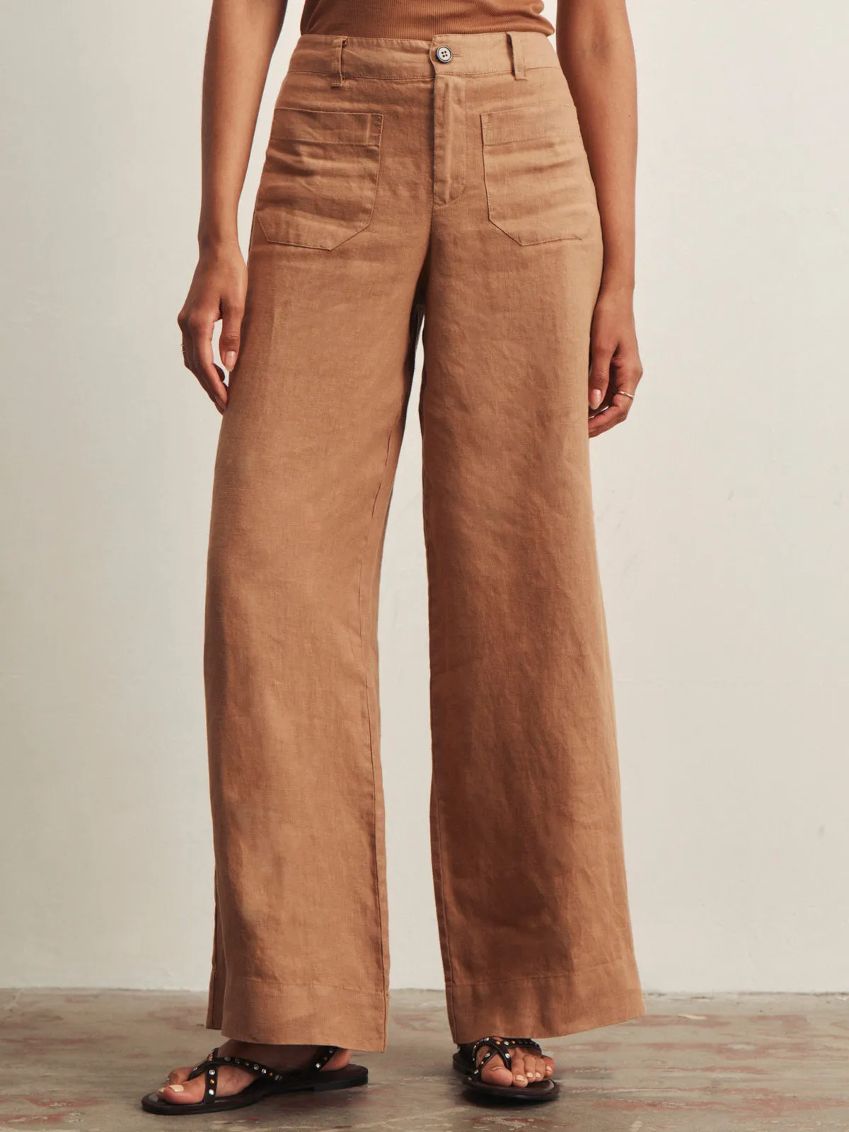 The Linen Marine Wide Leg Toasted Coconut sold by Sanctuary