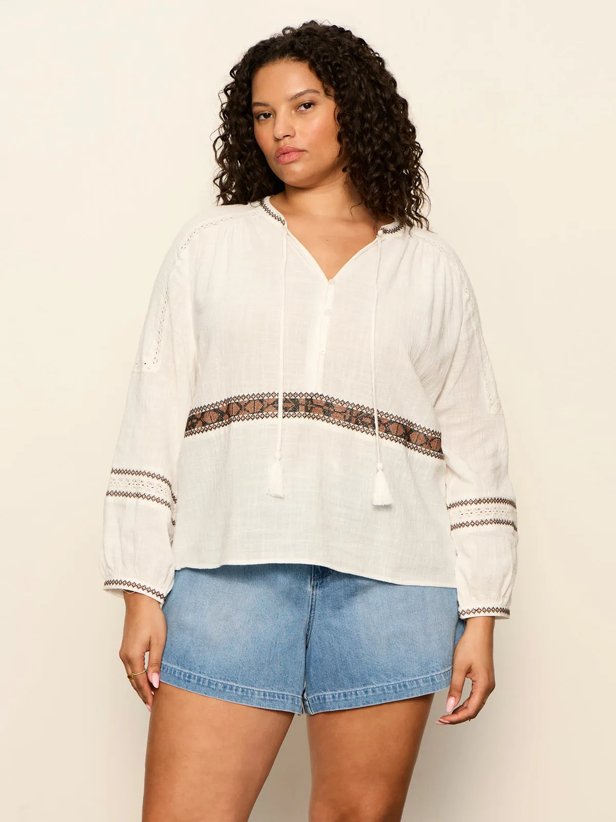 Retreat Embroidered Blouse Chalk Extended Sizing sold by Sanctuary product image thumbnail 4