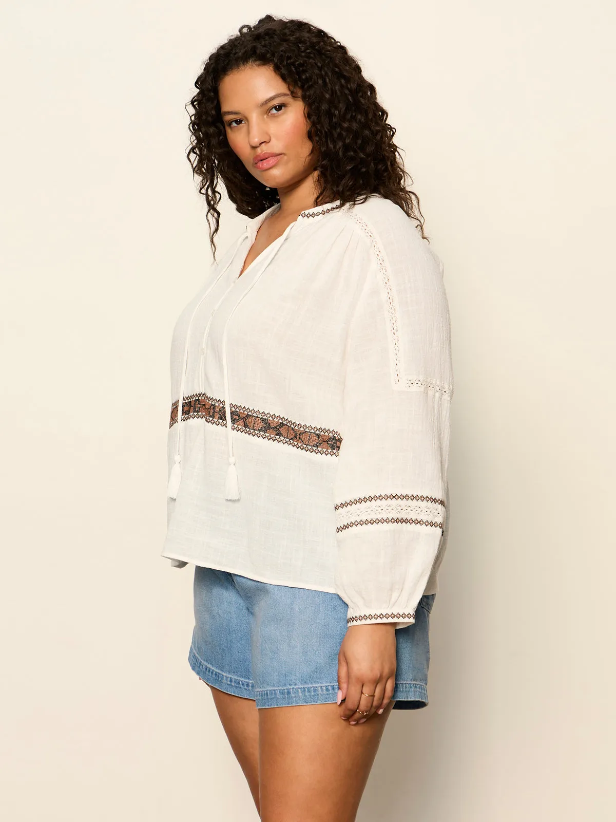 Retreat Embroidered Blouse Chalk Extended Sizing sold by Sanctuary product image thumbnail 5