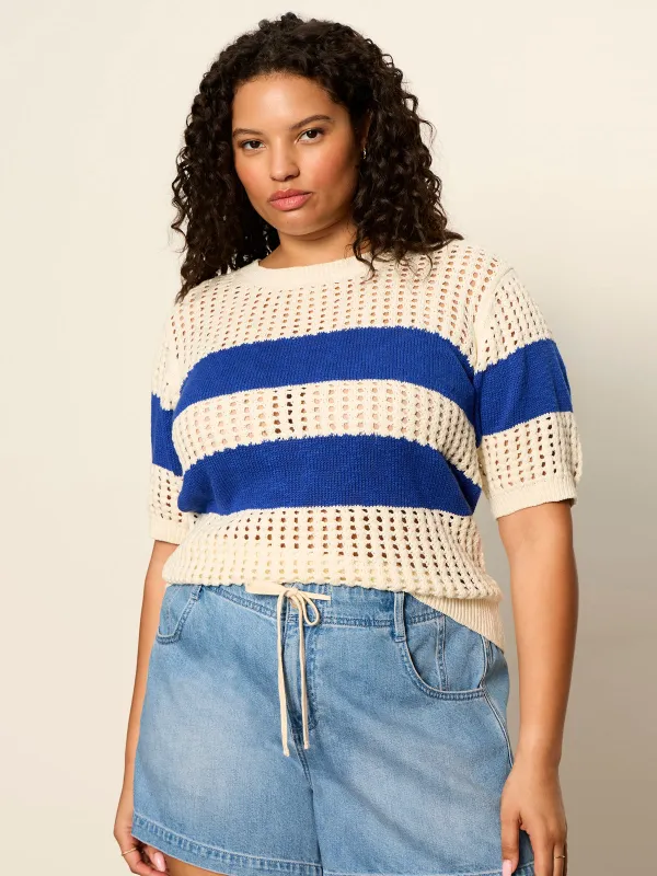 Beachside Openwork Tee Collagen With Luminous Blue Extended Sizing made by Sanctuary