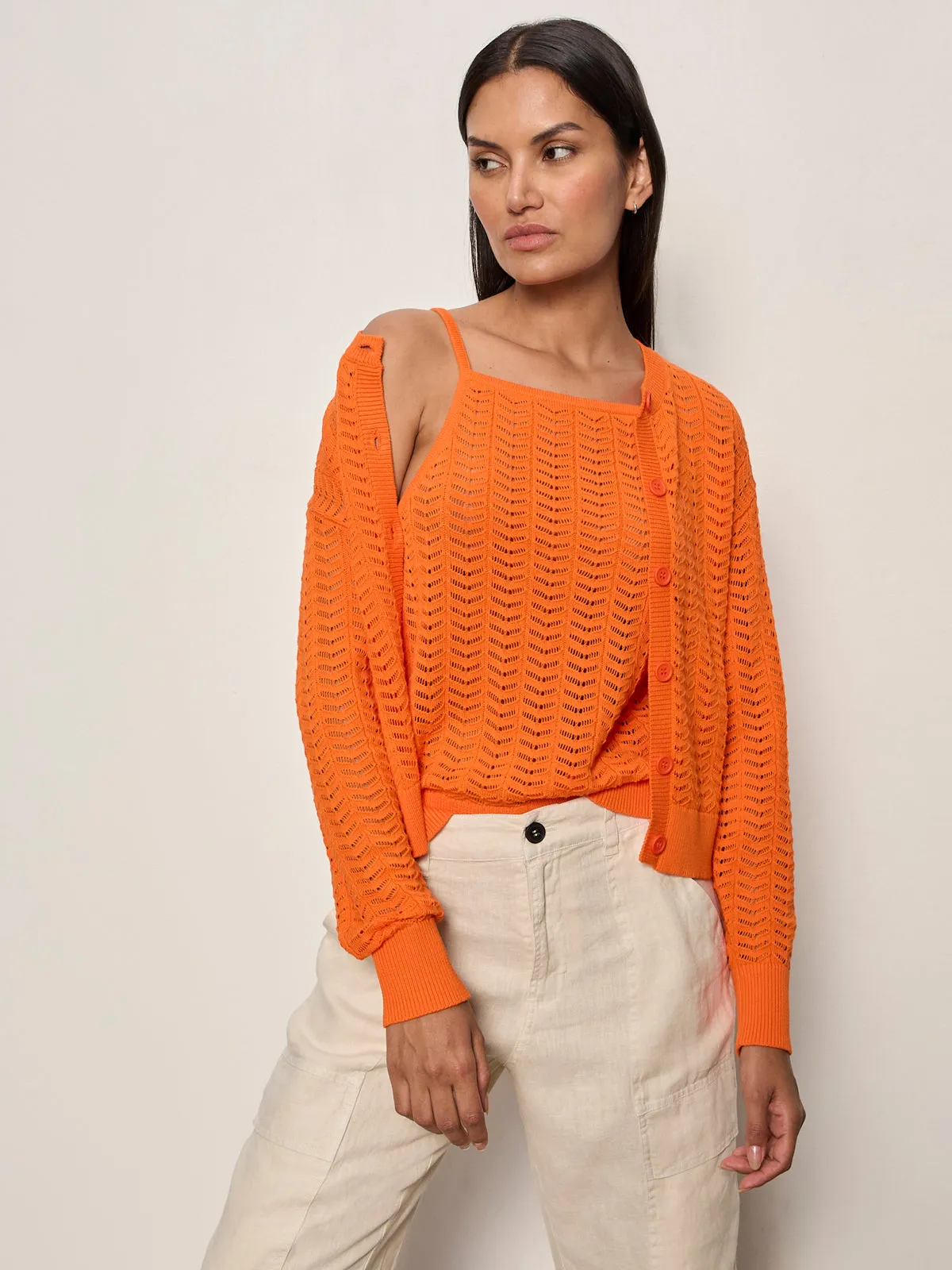 For Keeps Pointelle Cardigan Hibiscus Orange sold by Sanctuary