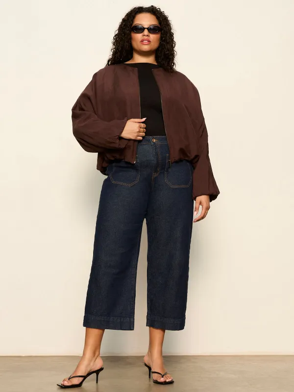 Linen Bubble Jacket Rich Soil Extended Sizing made by Sanctuary