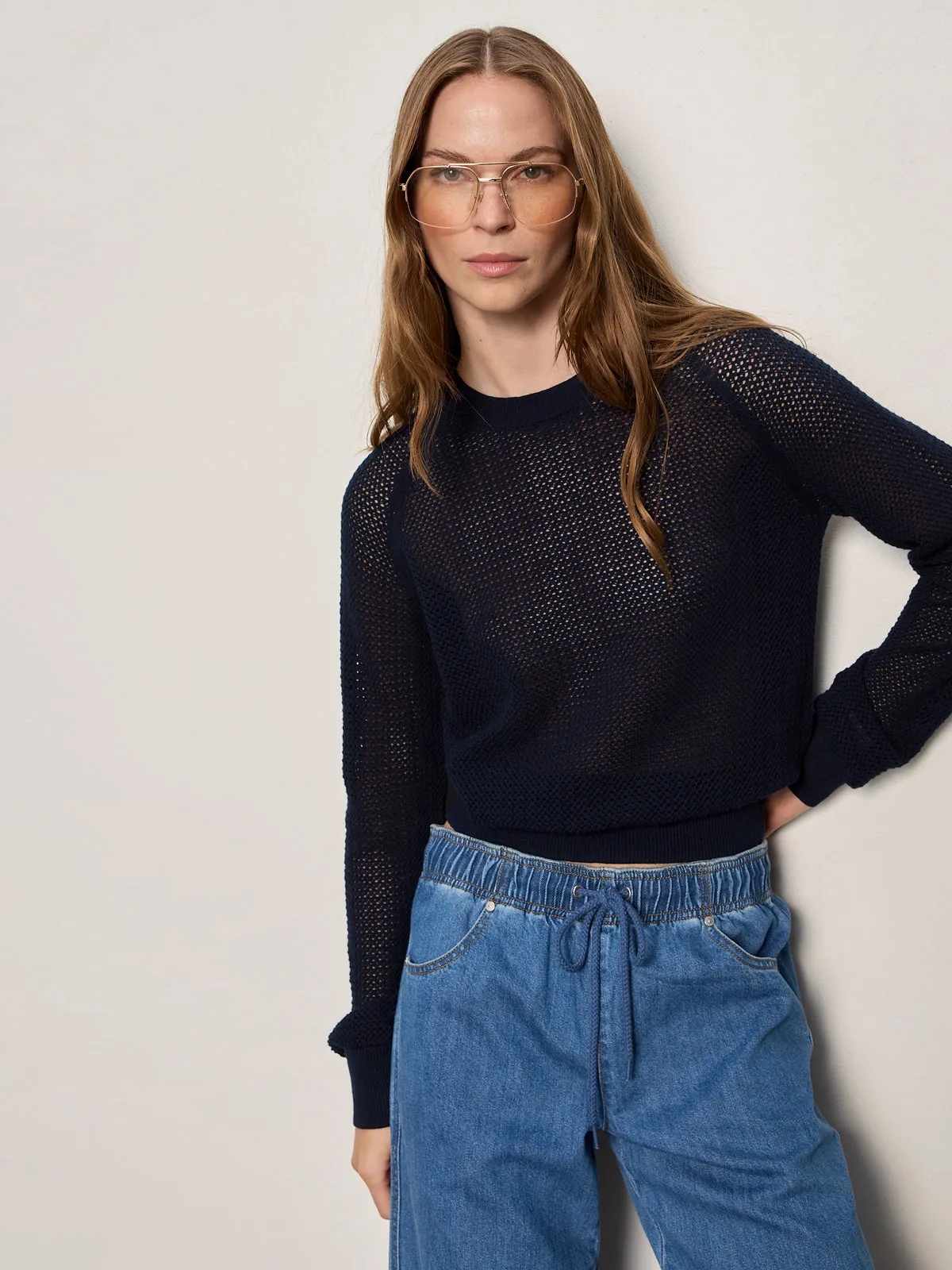 Soleil Open Stitch Sweater Navy Blazer sold by Sanctuary