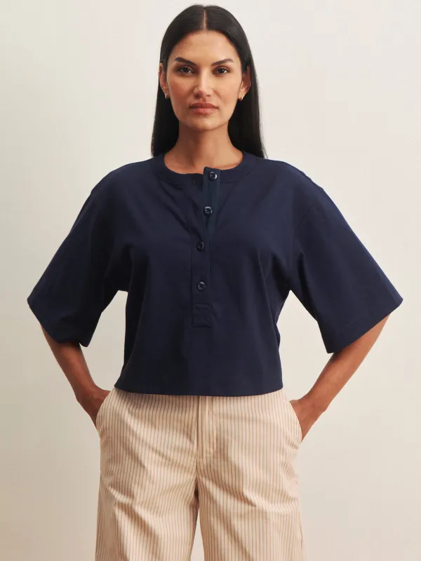 Freya Placket Tee Navy Blazer made by Sanctuary